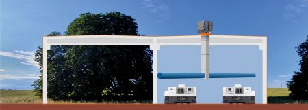 Srovnání hal s rozdílnými přístupy ke způsobu snižování vnitřní teploty. Vlevo by bylo příjemnější trávit dovolenou. Vpravo je snazší organizovat průmyslovou výrobu.